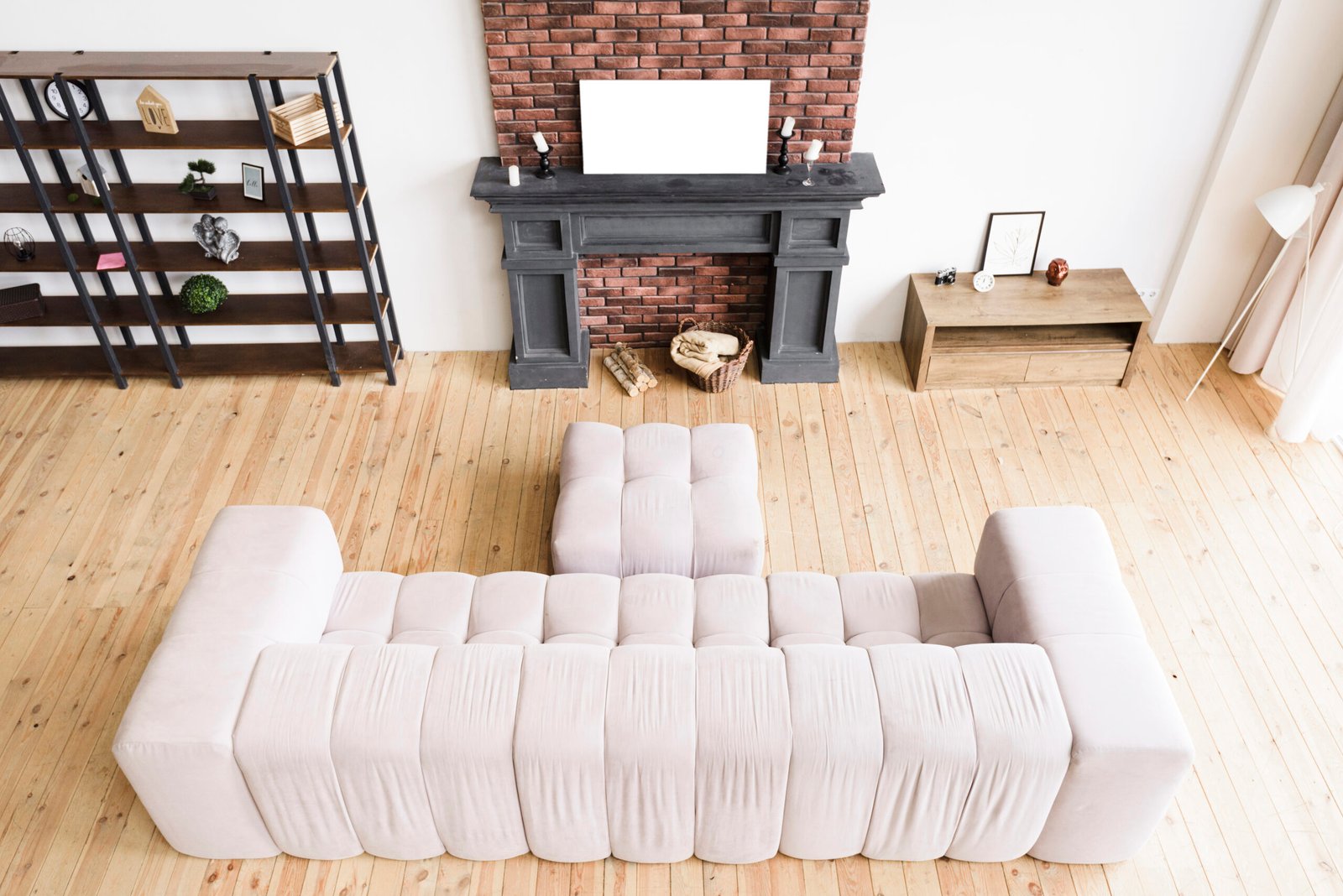flush hearth in wood floor quartzite cream